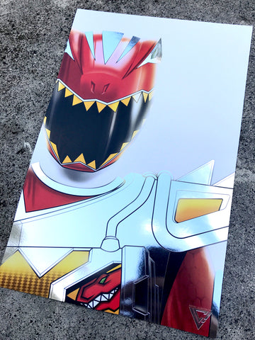 Dino Super Drive Red Premium Silver Foil Poster - 11" x 17"